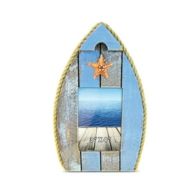 Nautical Beach Theme Home Decor Puzzled Coastal 4 x 6 Distressed Wooden Sail Boat Picture Frame Lake House Cruise Decoration Back Easel Handcrafted for Tabletops Office Desktop Tabletop Accent